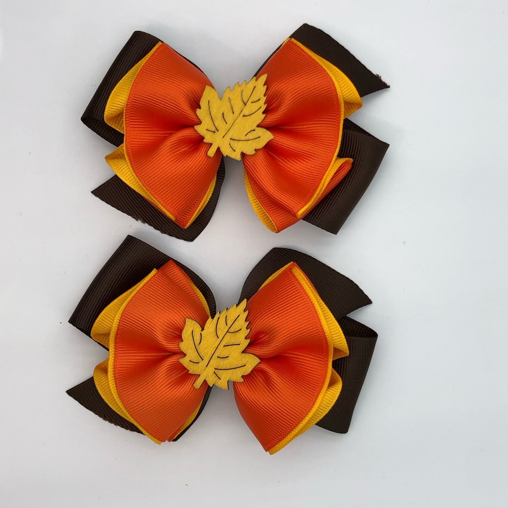 Autumn Leaf Orange & Brown Hair Bows for Kids